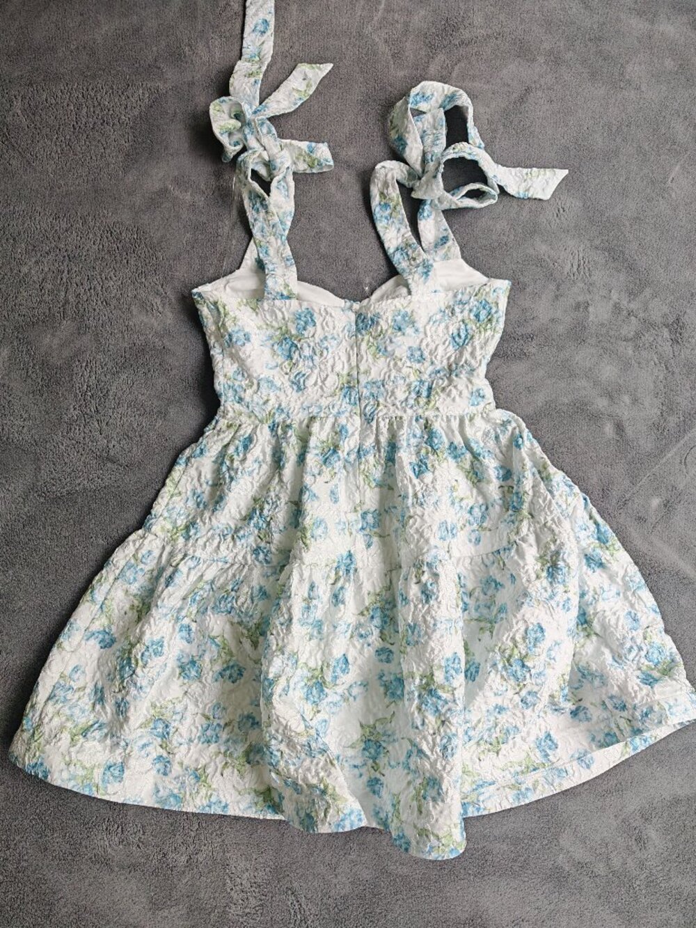 Altar’d State Blue Floral Shimmer Jacquard Tie Strap Mini Dress Cottagecore Size - Picture 15 of 16